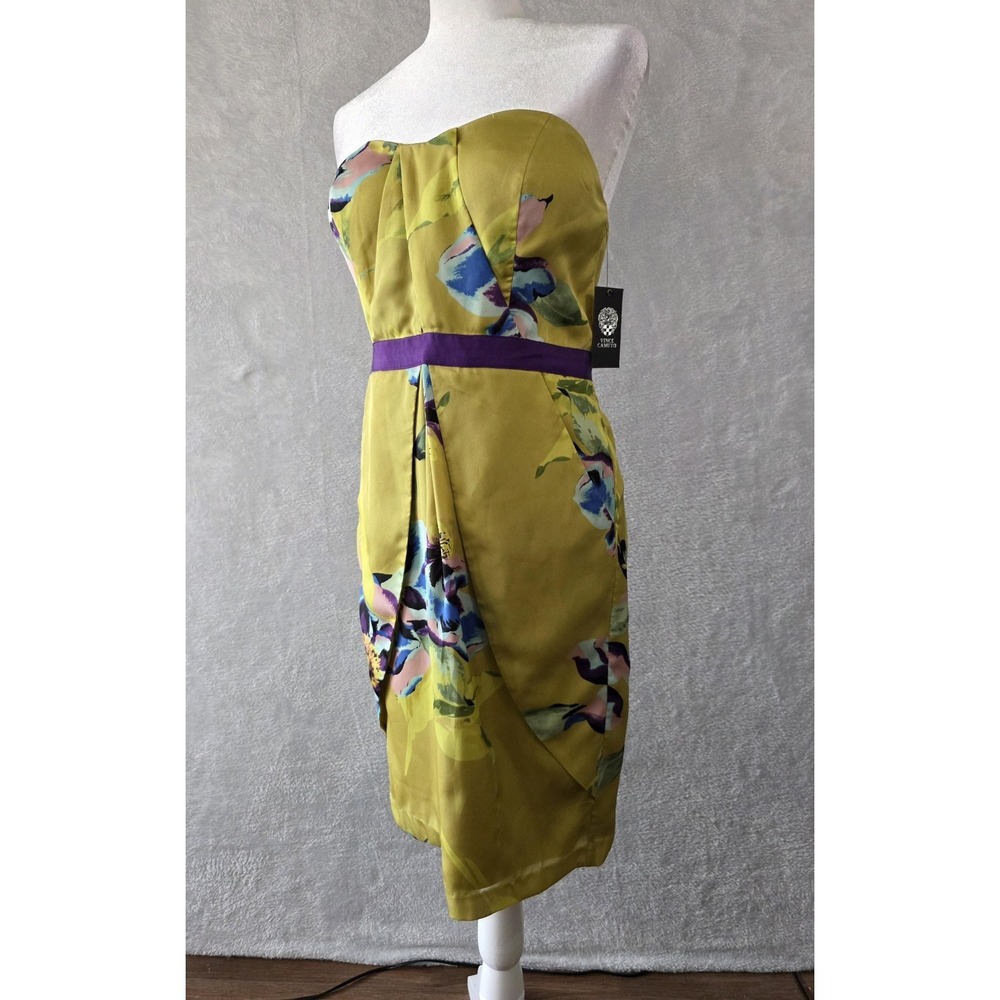 NWT Vince Camuto Dress Womens 10 Green Floral Strapless Pleated Party Cocktail - Picture 4 of 16